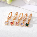 Gold Tone Small Faceted Crystal Heart Huggie Drop Earrings view 1