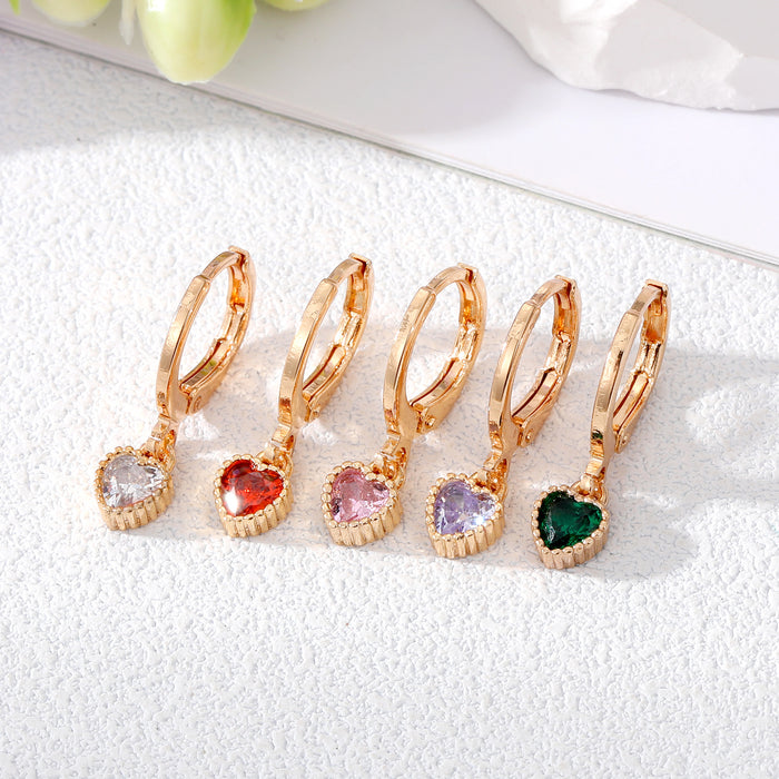 Gold Tone Small Faceted Crystal Heart Huggie Drop Earrings