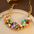 Gold Chain Flower Pearl Statement Necklace Two Colorways view 2