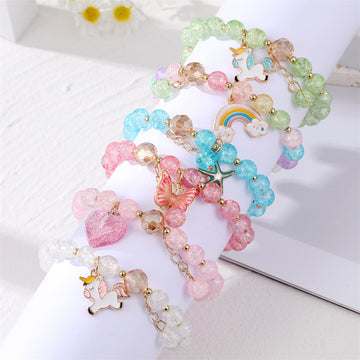 Colorful Crackle Bead Stretch Bracelets with Assorted Charms