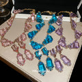 Geometric Faceted Gem Necklace and Drop Earring Pieces view 1