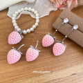 Pink Flocked Strawberry Earrings Stud And Chain Dangle view 2