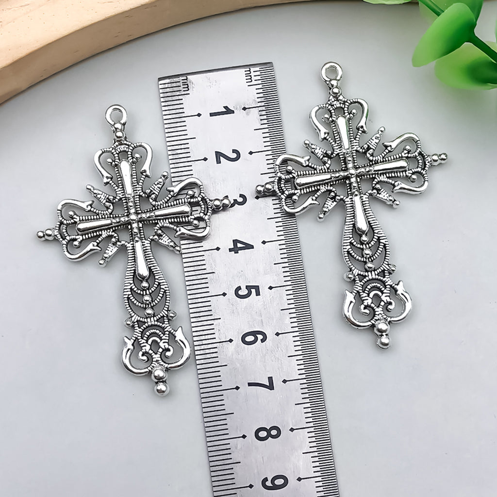 Vintage Zinc Alloy Rhinestone Cross Charm Pendant for DIY Sweater Chain Necklace
