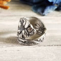 Antique Silver Embossed Hibiscus Open Wrap Ring Floral Alloy view 4