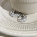 Silver Tone Pave Clear Stone Wide Huggie Hoop Earrings For Women view 4