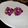 Purple Enamel Flower Stud Earrings With Crystal Centers view 6