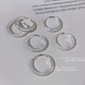 Silver Frosted Texture Hoop Earrings Round Huggie Style Pair view 1
