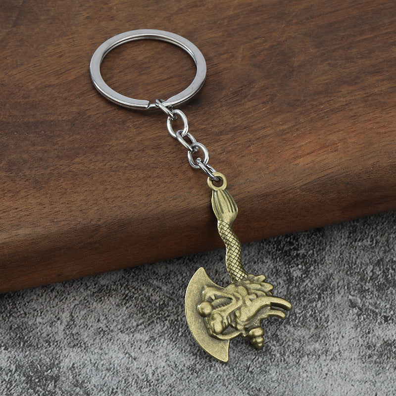 Retro Dragon Axe Alloy Keychain Bag Charm Car Key Ring