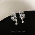 Silver Tone White Pearl And Clear Star Flower Cluster Earrings view 4