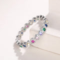 Multicolor Heart Stone Eternity Band In Silver Tone view 2