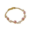 Gold Tone Pink Square And Clear Crystal Link Bracelet view 5