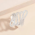 White Metal Long Wave Scroll Openwork Pave Cocktail Ring view 4