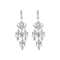 Pink Center Ornate Silver Tone Chandelier Stud Earrings view 5