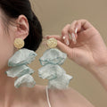 Sheer Fabric Flower Drop Earrings in Yellow Purple and Blue view 8