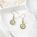 Gold Tone Sunburst Pressed Flower Drop Earrings in Seven Designs view 5