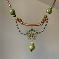 Brown Leather Cord Green Ceramic Butterfly Pendant Necklace view 3
