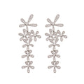 Silver Tone Crystal Flower Vine Long Drop Earrings view 5