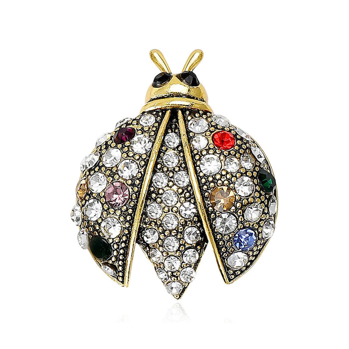 Antique Gold Crystal Ladybug Brooch Red White Stone Pin