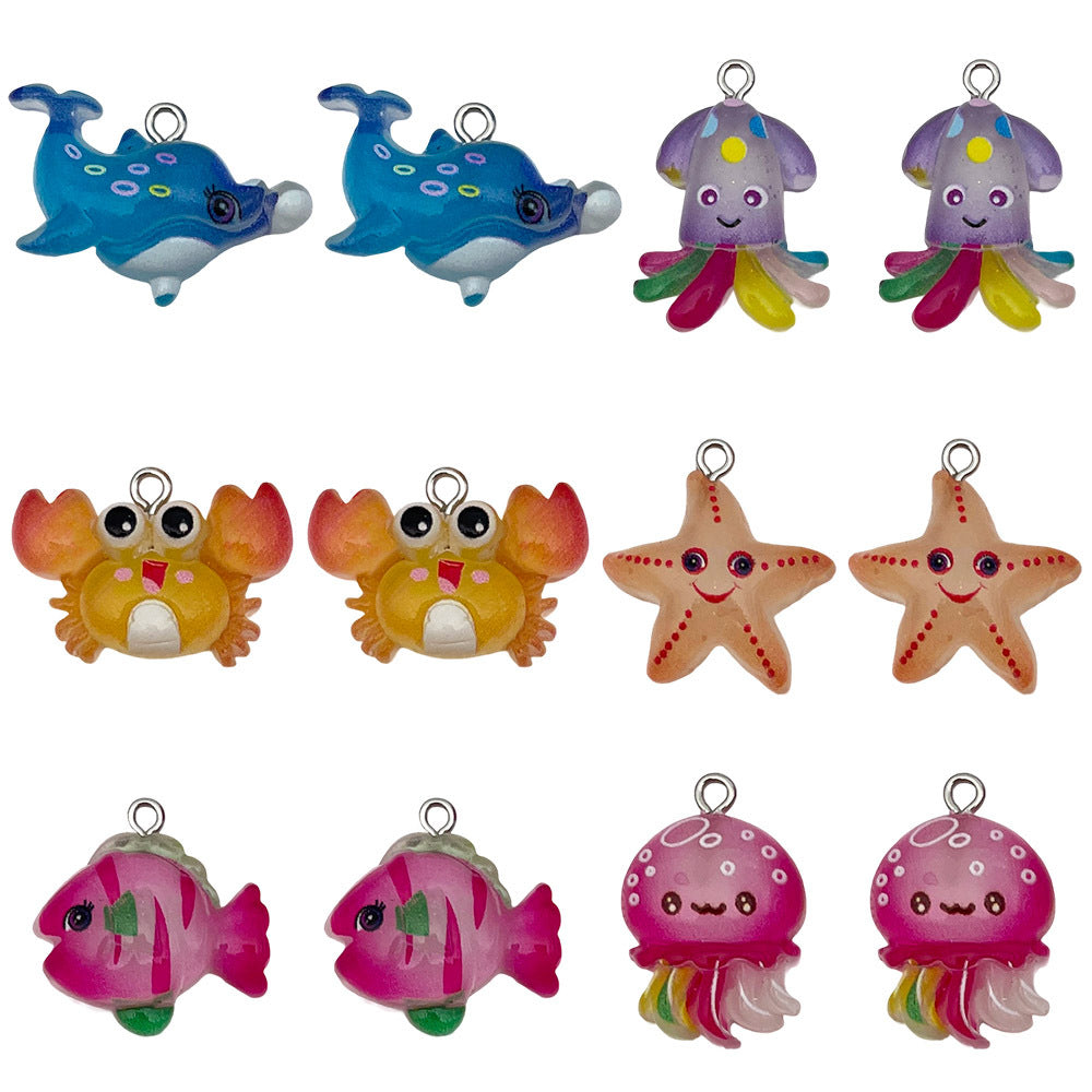 Resin Cartoon Jellyfish Octopus Starfish Crab charm pendants for DIY necklace keychain