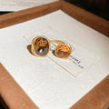 Gold Open Cuff and Stone Rings Ribbed Dual Amber Styles view 8