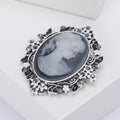 Ornate Cameo Lady Brooch Crystal Floral Frame Gray Purple view 4