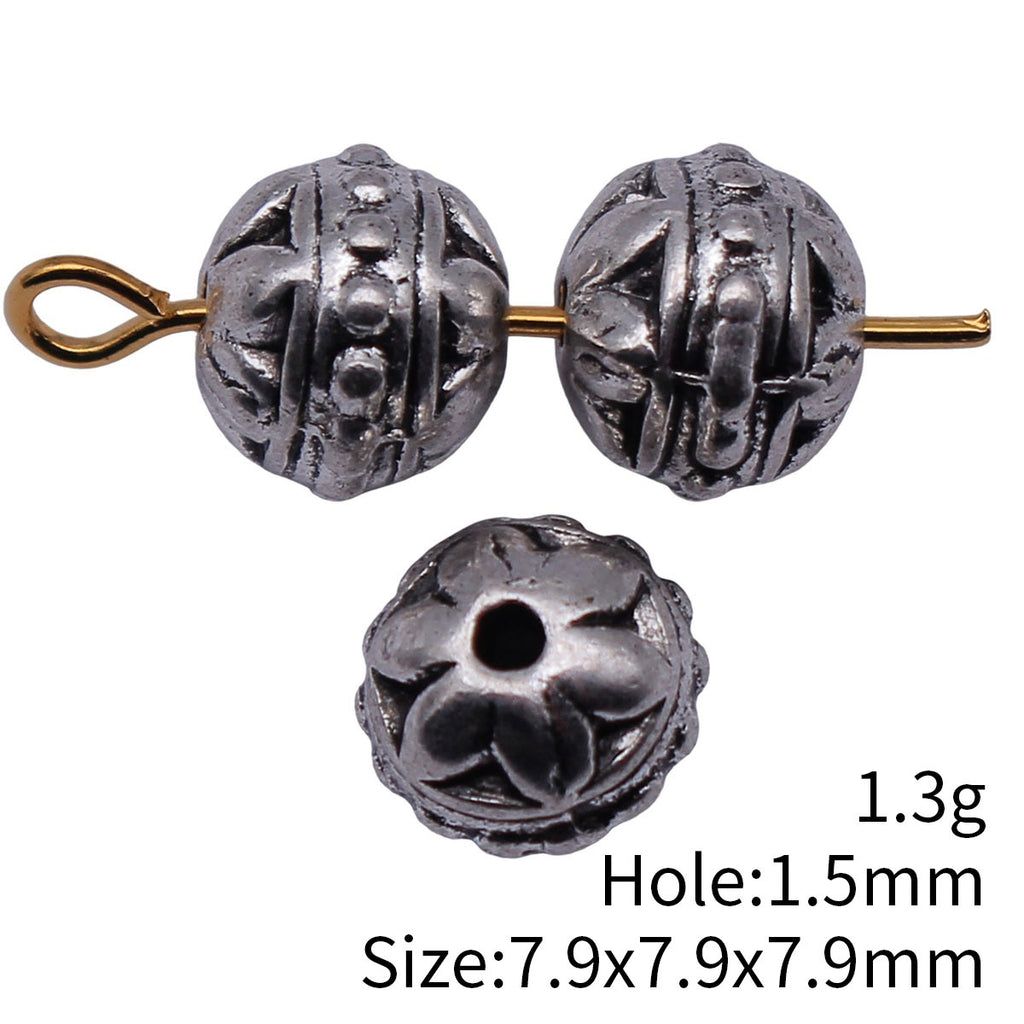 7.9x7.9x7.9mm 1.3g Antique Silver Zinc Alloy Double Sided Floral Pattern Spacer Beads for DIY Bracelets