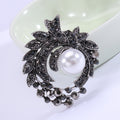 Black Floral Leaf Brooch with Faux Pearl Center Decorative Lapel Pin view 6