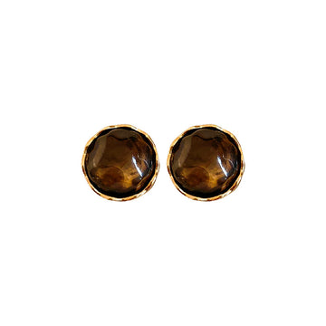 Round Faceted Stud Earrings in Amber Brown or Black