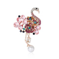 Pink Flamingo Crystal Brooch With Dangling Pearl Drop view 1