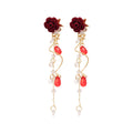 Red Rose Floral Chain Drop Earrings Decorative Jewelry Design view 5