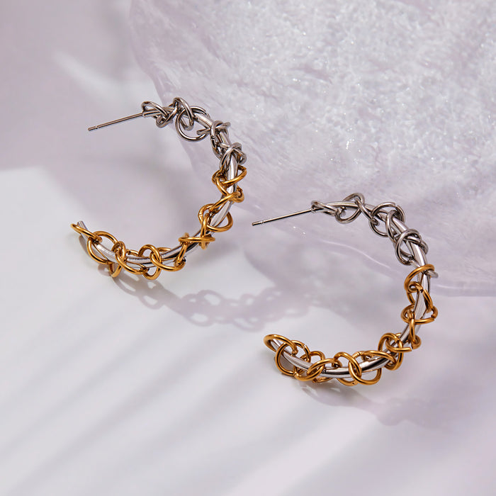 Two Tone Chain Link C Hoop Earrings in Two Arrangements