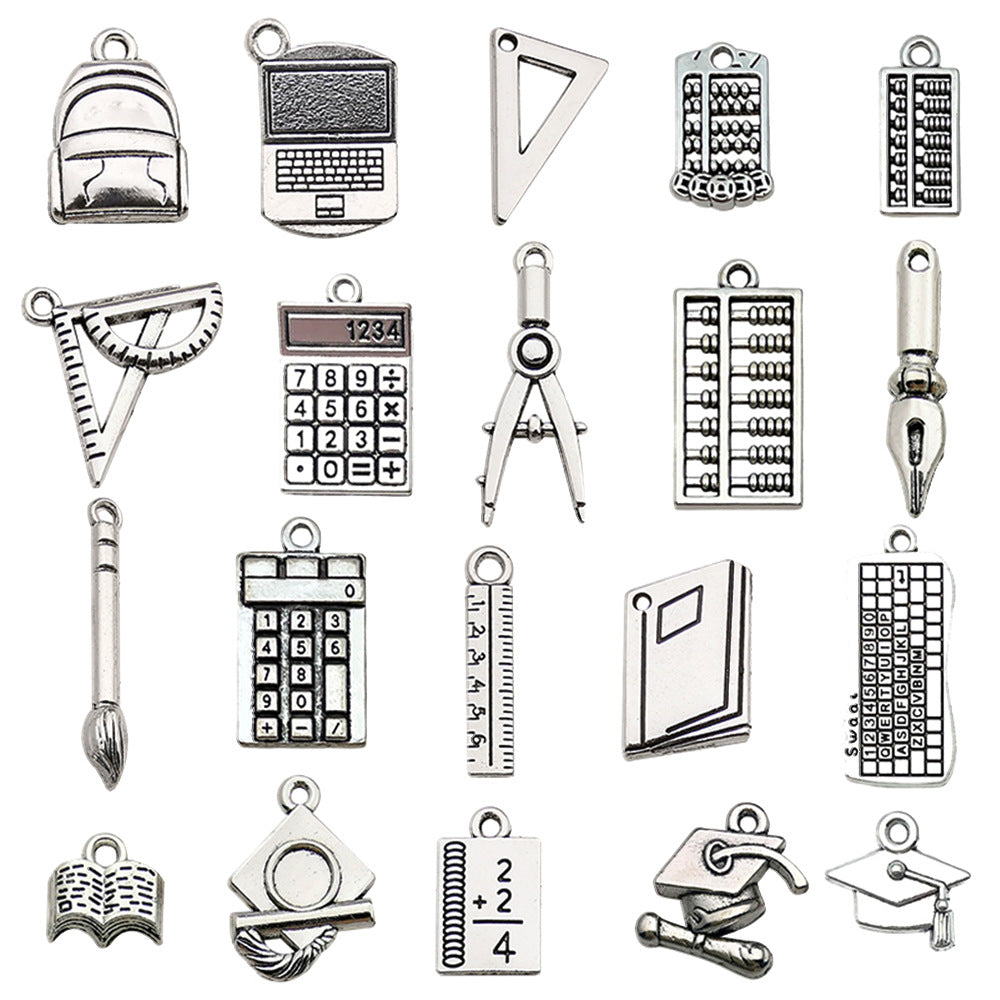 Zinc Alloy School Bag Ruler Stationery Charm Pendant for Bracelets Necklaces and Earrings