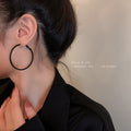 Black Slim Oversize Round Hoop Statement Earrings Pair view 2
