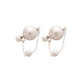 White Pearl Look Studs with Fine Silver Chain Drop Earrings view 5