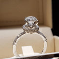 Silver Tone Open Halo Round Center CZ Pavé Band Finger Ring view 1