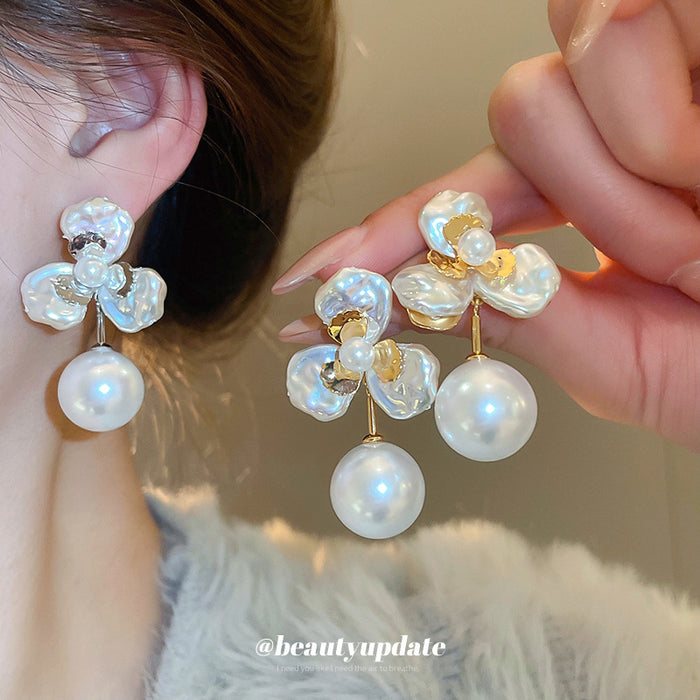 Crystal Flower and Pearl Drop Stud Earrings for Women