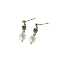 Gold Stud Freshwater Pearl Green Stone Drop Earrings view 5