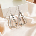 Gold and Silver Layered Triangle Extra Long Hook Earrings view 2