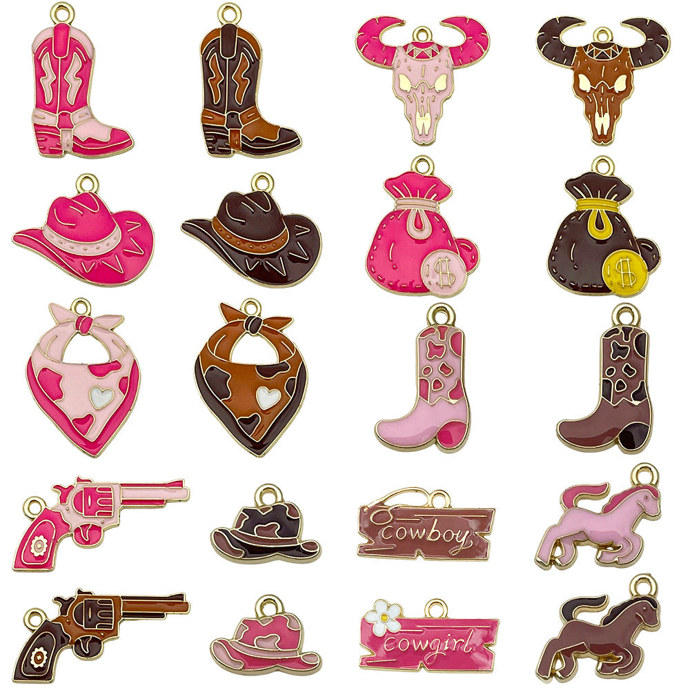 Zinc Alloy Enamel Cowboy Hat Boot Bull Head Charm Pendant for Necklace Bracelet Keychain Making
