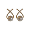 Gold Crystal Cross Pearl Stud Statement Earrings Pair view 5