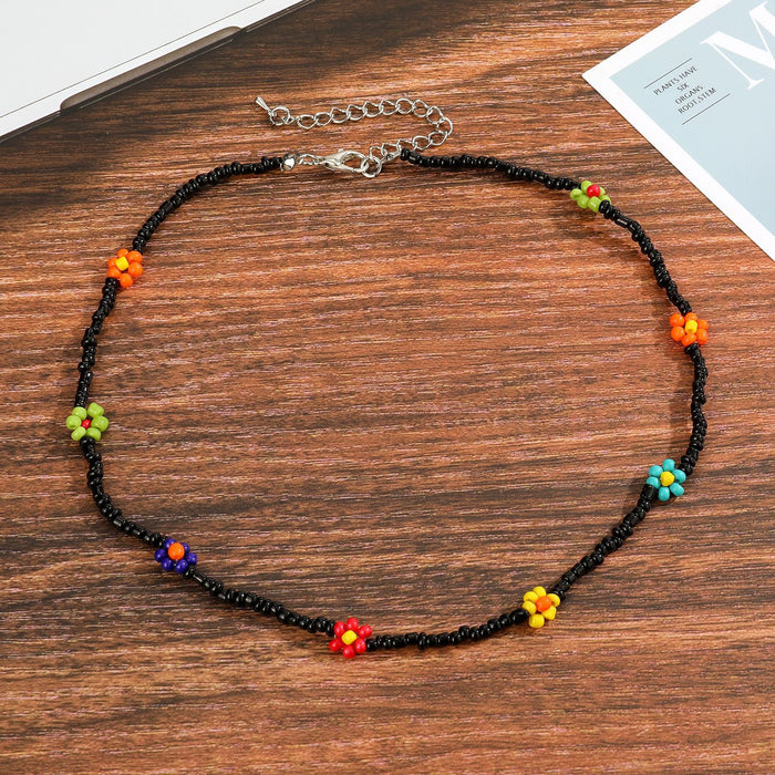 Tiny Flower and Multicolor Bead Choker Necklaces in Three Designs