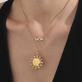 Sunburst and MOM Crystal Pendant Necklace in Two Tones view 2