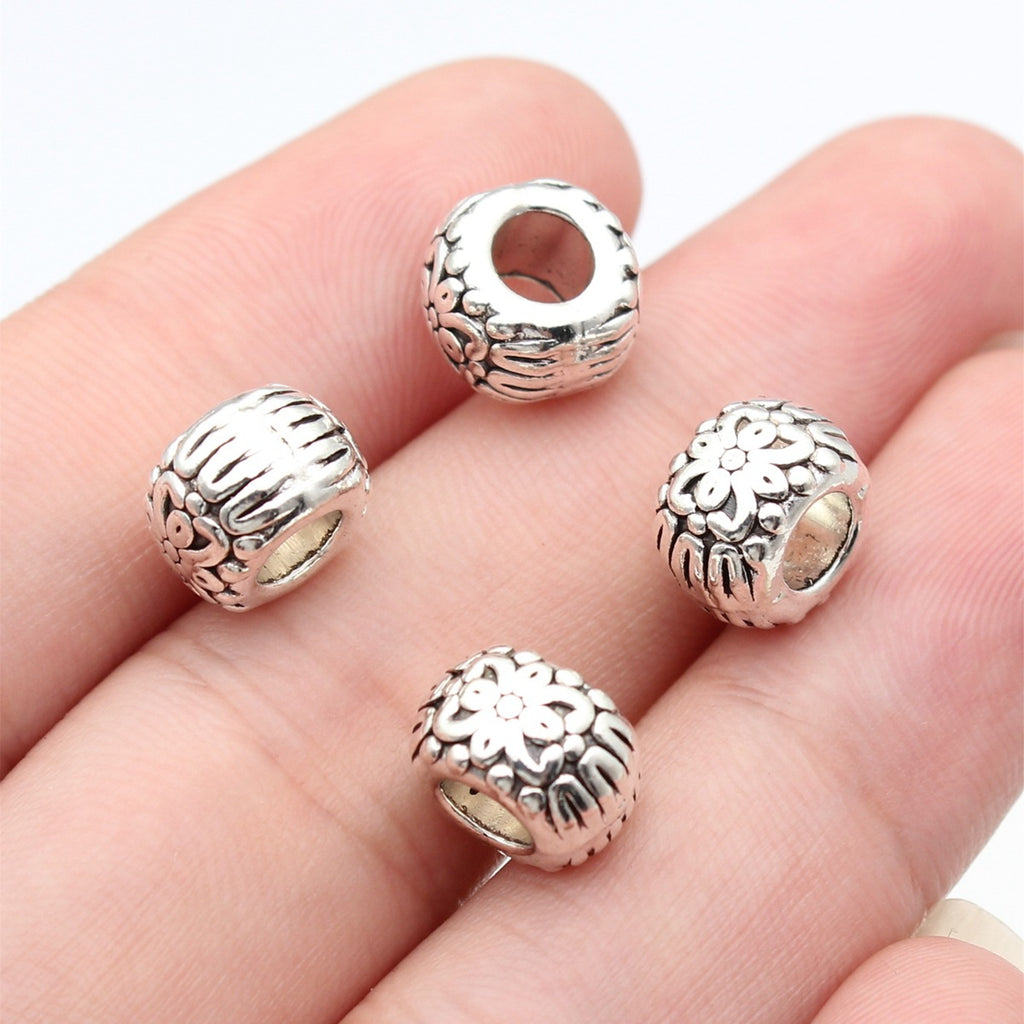 9.8x9.8x6.7mm 2g Multicolor Zinc Alloy Floral Pattern Large Hole Spacer Beads for Bracelet Making