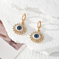 Rhinestone Eye Motif Huggie Hoop Drop Earrings 2 Tones view 2