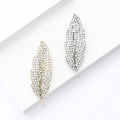 Slim Pavé Crystal Leaf Brooch In Silver Or Gold Tone view 3