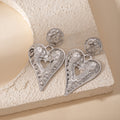 Gold and Silver Hammered Open Heart Dangle Stud Earrings view 1