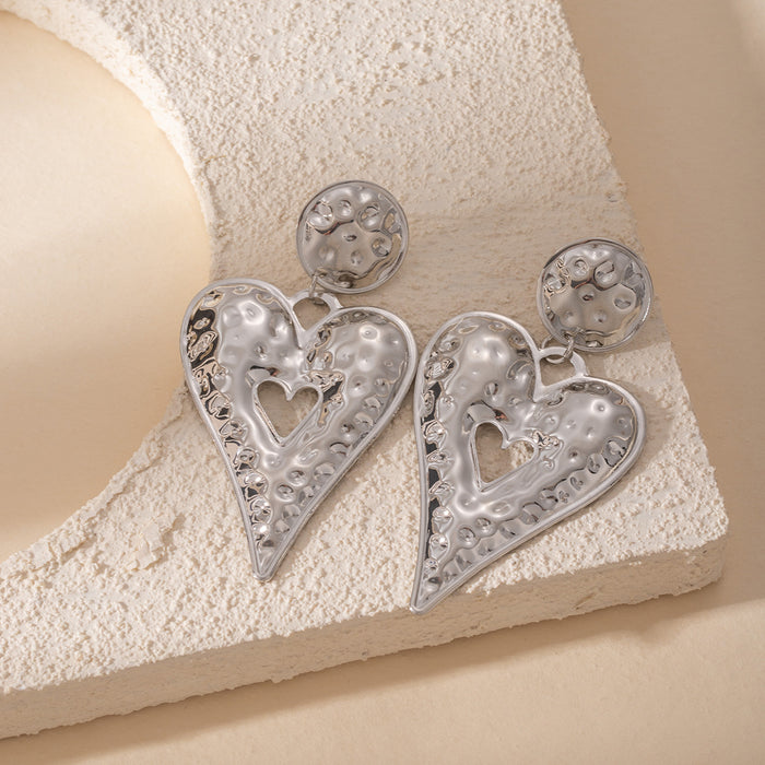 Gold and Silver Hammered Open Heart Dangle Stud Earrings