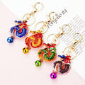 Enamel Coiled Dragon Keychains with Matching Bell Dangles in Five Colors view 2