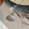 Clear Accent Scallop Shell Pendant Necklace In Two Tones view 3