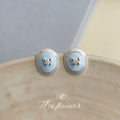 Silver-Tone Light Blue Enamel Oval Butterfly Stud Earrings view 4